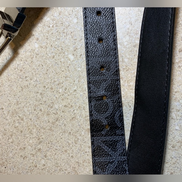 Calvin Klein Womens Black and White Monogram Belt Gold Buckle Size Small - Picture 4 of 7